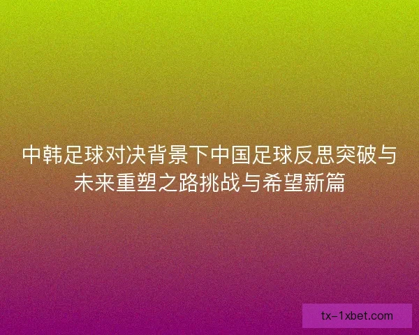 中韩足球对决背景下中国足球反思突破与未来重塑之路挑战与希望新篇